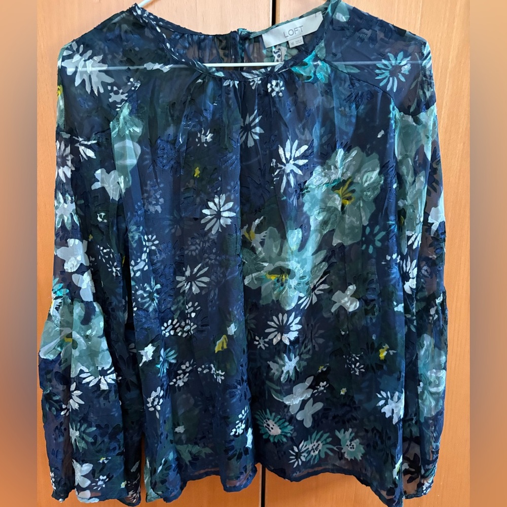 LOFT Blue Relaxed Floral Blouse